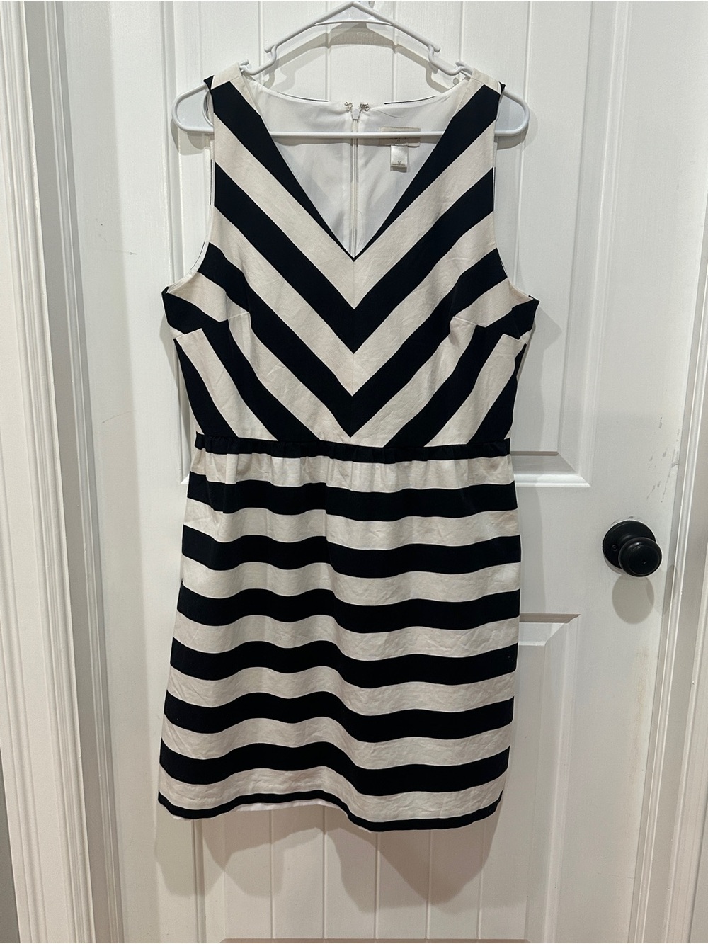 LOFT Black and White Chevron & Stripe V-Neck Dress